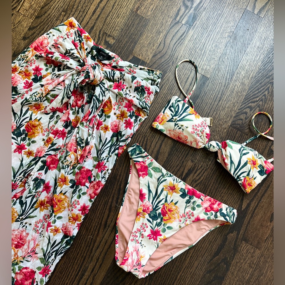 J Crew Knot Bandeau / High Leg Bottom / Sarong in Vintage Floral - Picture 6 of 12
